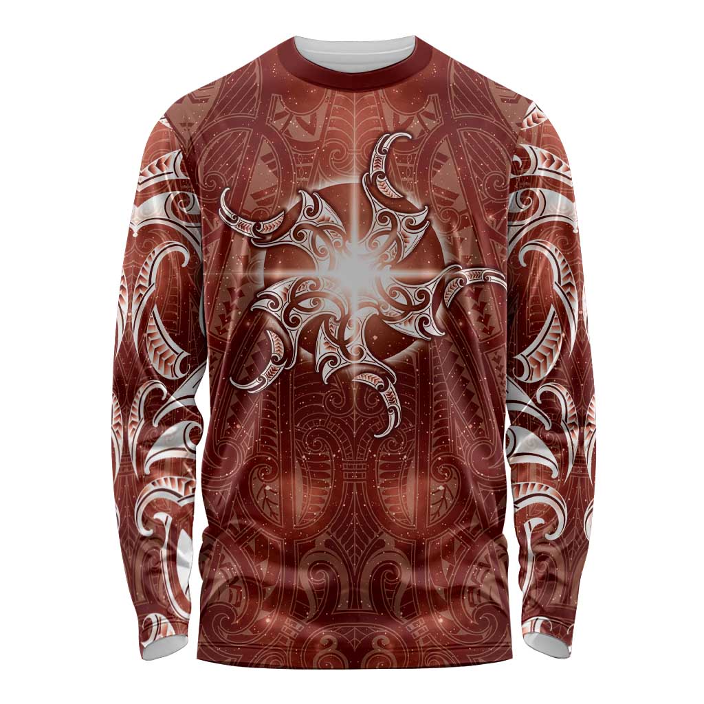 New Zealand Matariki Pohutukawa Long Sleeve Shirt Maori Moko Red Galaxy LT05 Unisex Red - Polynesian Pride