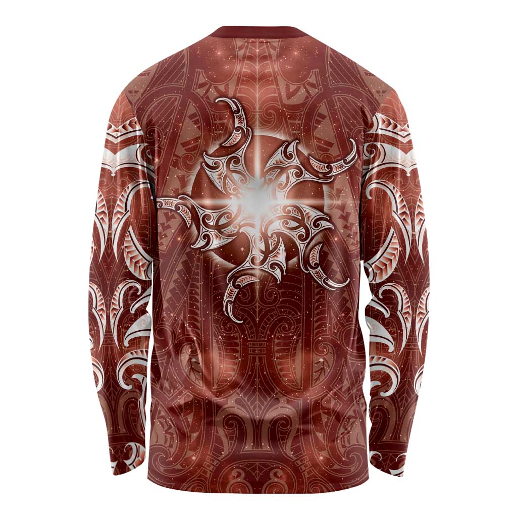New Zealand Matariki Pohutukawa Long Sleeve Shirt Maori Moko Red Galaxy LT05 - Polynesian Pride