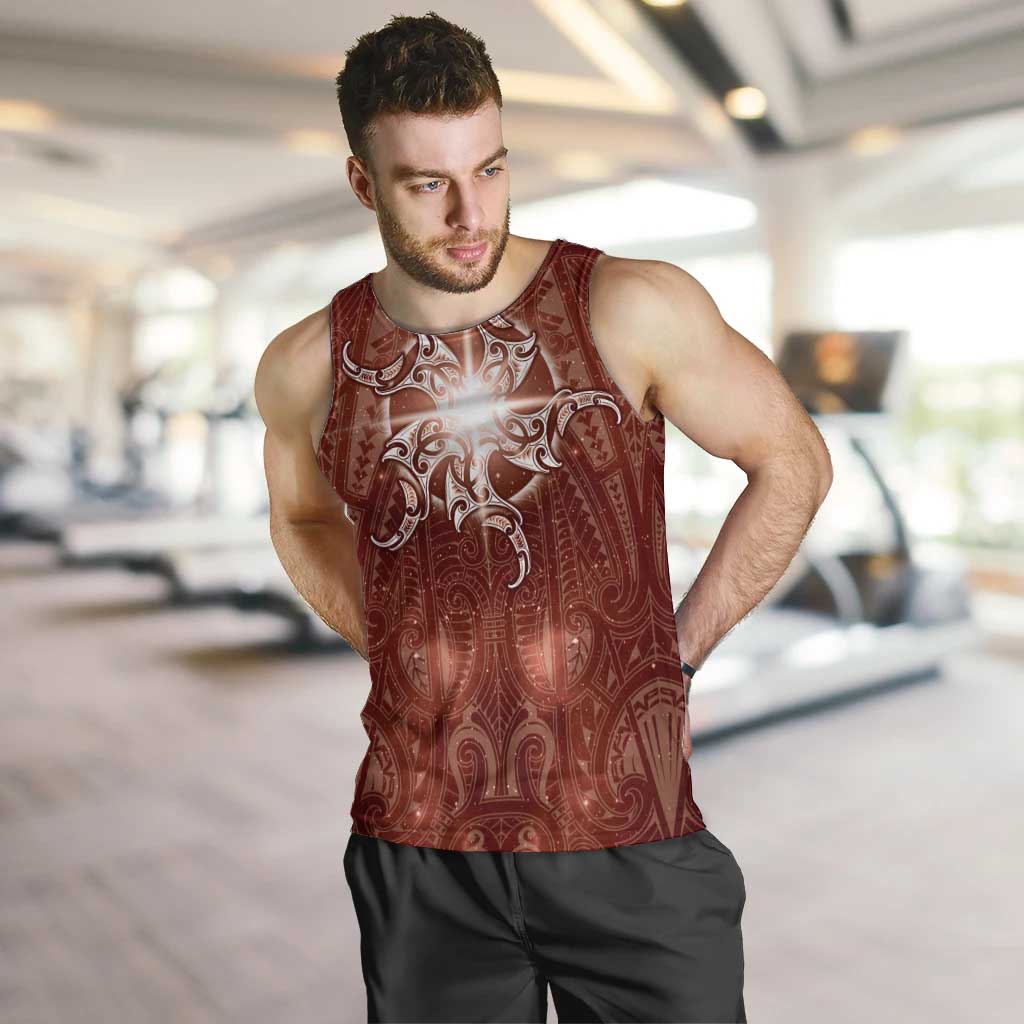 New Zealand Matariki Pohutukawa Men Tank Top Maori Moko Red Galaxy LT05 Red - Polynesian Pride