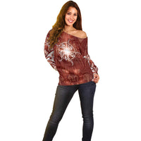 New Zealand Matariki Pohutukawa Off Shoulder Sweater Maori Moko Red Galaxy LT05 - Polynesian Pride