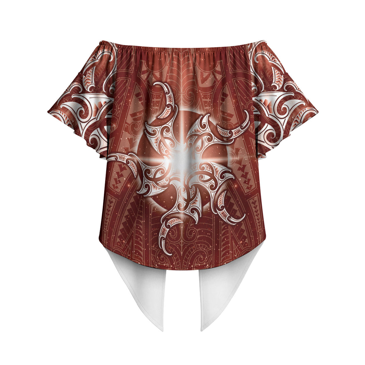 New Zealand Matariki Pohutukawa Off Shoulder Wrap Waist Top Maori Moko Red Galaxy LT05 - Polynesian Pride