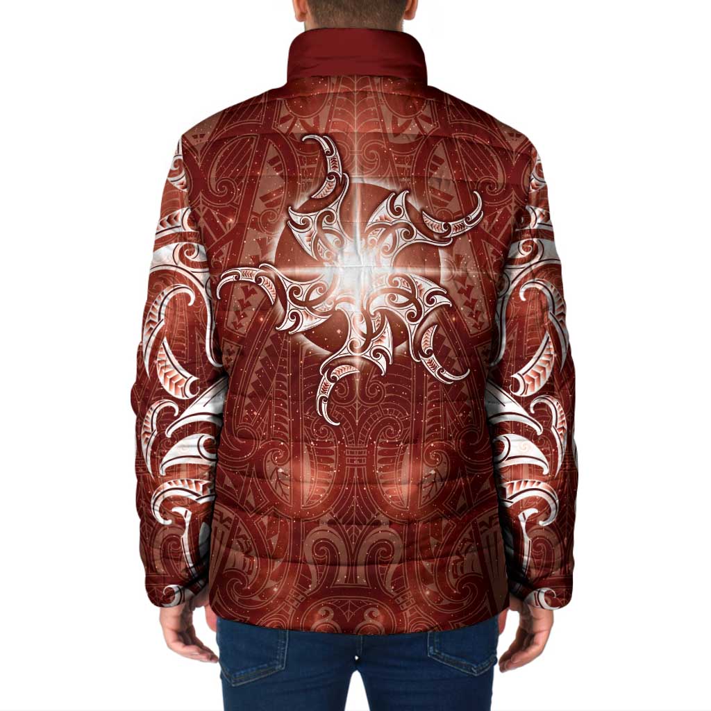 New Zealand Matariki Pohutukawa Padded Jacket Maori Moko Red Galaxy LT05 - Polynesian Pride