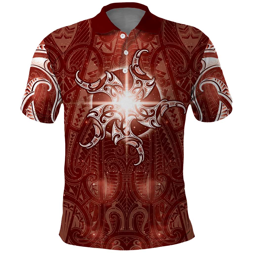 New Zealand Matariki Pohutukawa Polo Shirt Maori Moko Red Galaxy LT05 Red - Polynesian Pride
