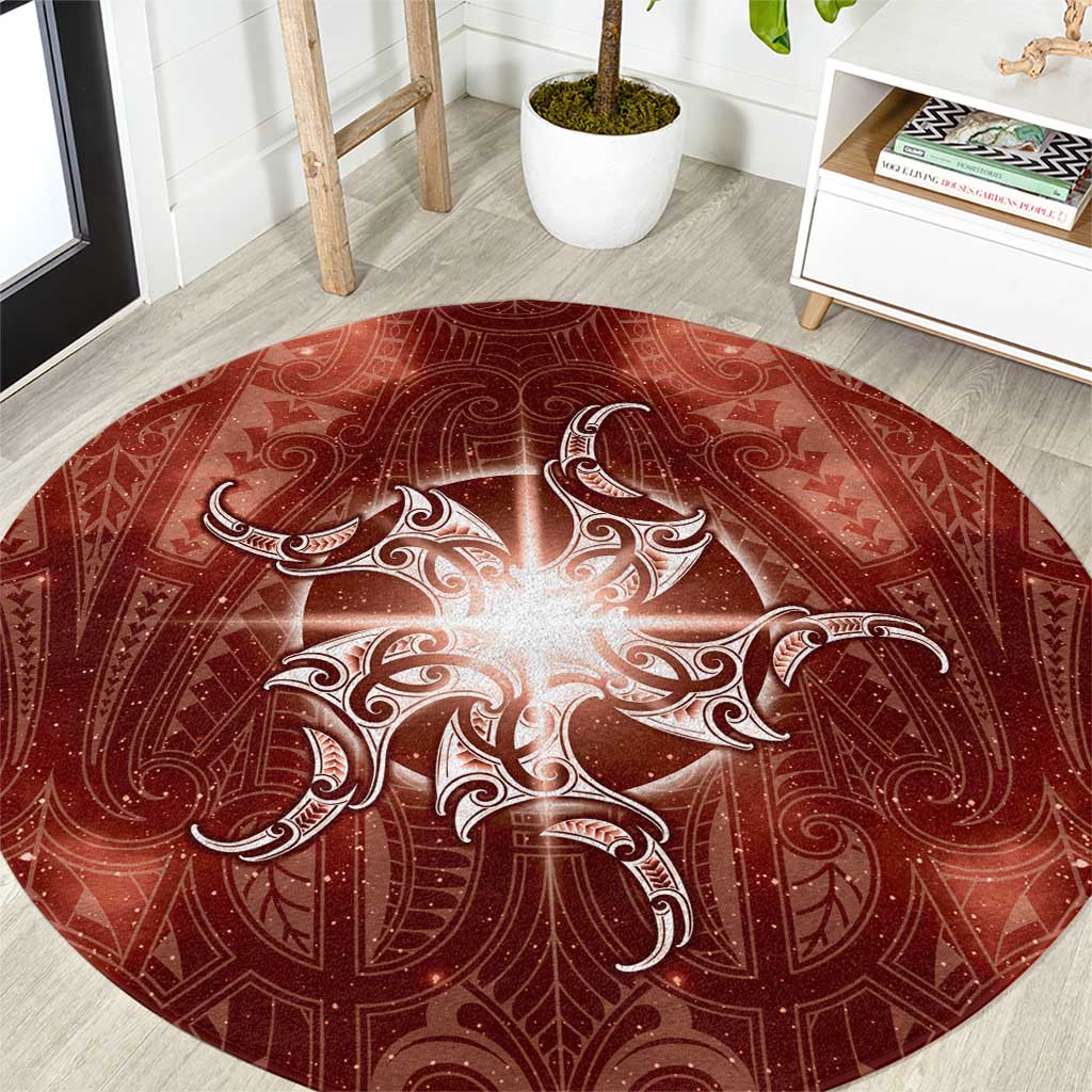 New Zealand Matariki Pohutukawa Round Carpet Maori Moko Red Galaxy LT05 Red - Polynesian Pride