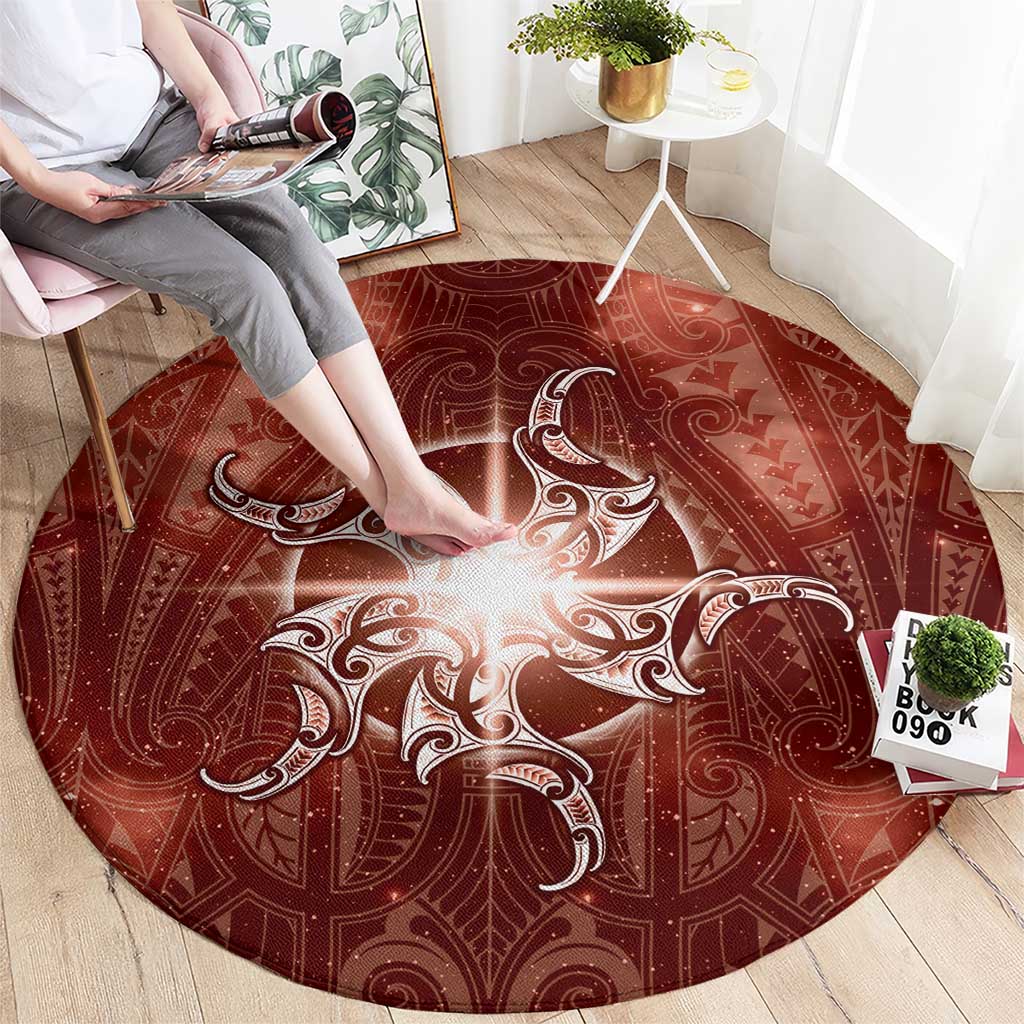 New Zealand Matariki Pohutukawa Round Carpet Maori Moko Red Galaxy LT05 - Polynesian Pride