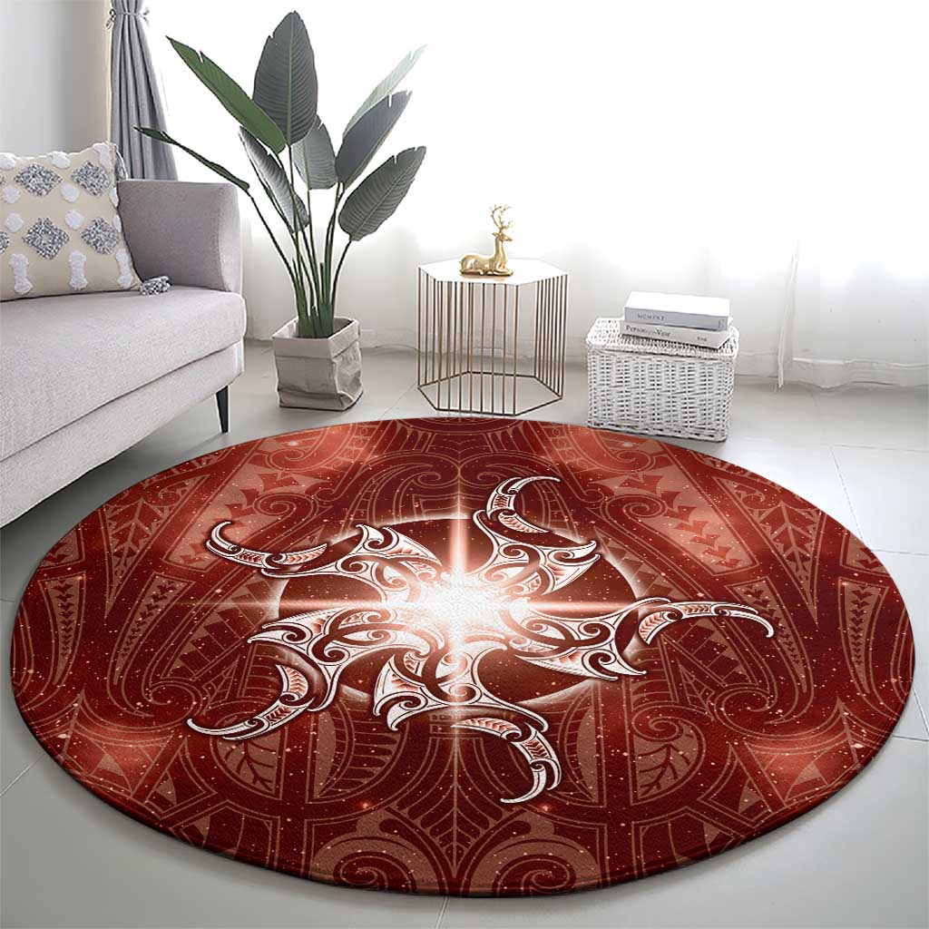 New Zealand Matariki Pohutukawa Round Carpet Maori Moko Red Galaxy LT05 - Polynesian Pride