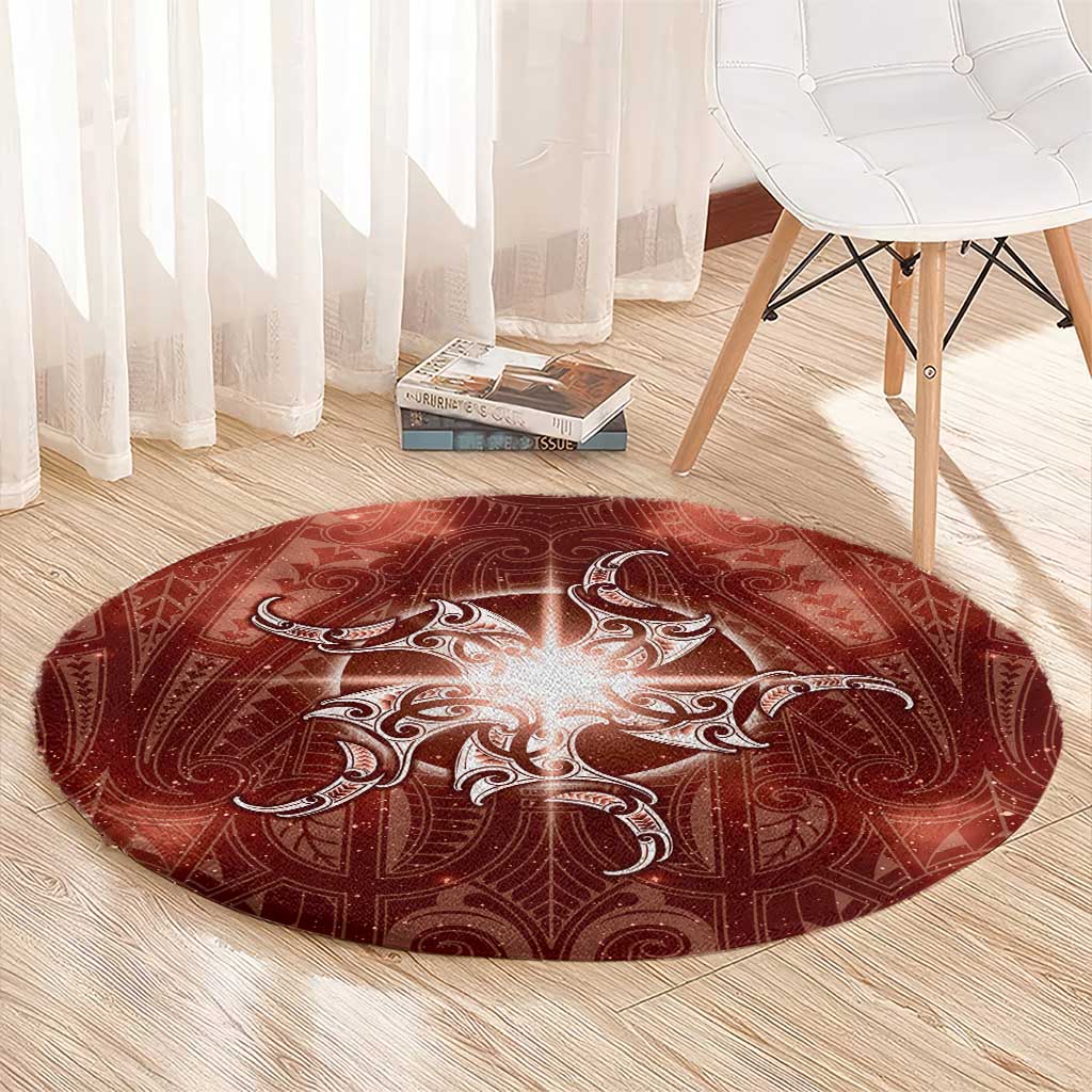 New Zealand Matariki Pohutukawa Round Carpet Maori Moko Red Galaxy LT05 - Polynesian Pride