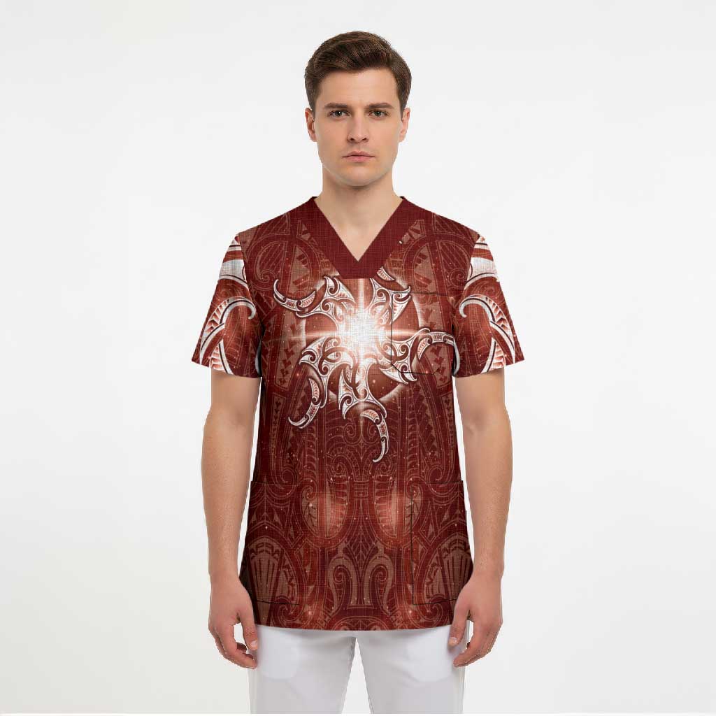 New Zealand Matariki Pohutukawa Scrub Top Maori Moko Red Galaxy LT05 - Polynesian Pride