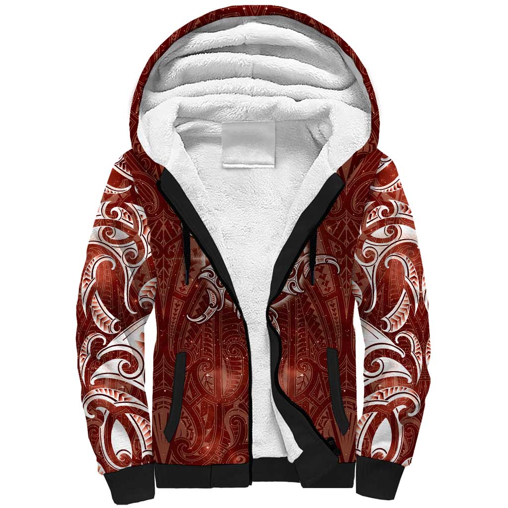 New Zealand Matariki Pohutukawa Sherpa Hoodie Maori Moko Red Galaxy LT05 Unisex Red - Polynesian Pride