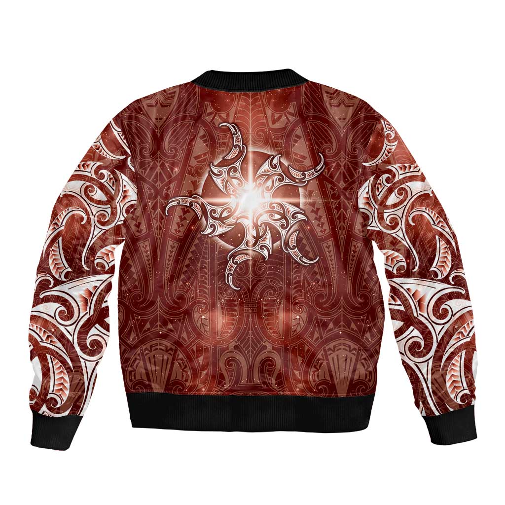 New Zealand Matariki Pohutukawa Sleeve Zip Bomber Jacket Maori Moko Red Galaxy LT05 - Polynesian Pride