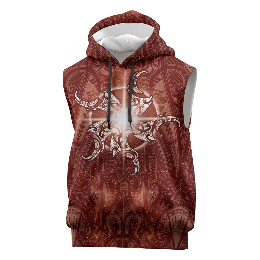 New Zealand Matariki Pohutukawa Sleeveless Hoodie Maori Moko Red Galaxy LT05 Red - Polynesian Pride