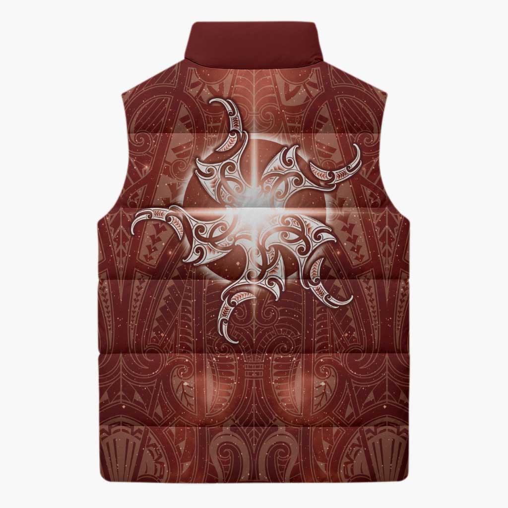 New Zealand Matariki Pohutukawa Sleeveless Puffer Jacket Maori Moko Red Galaxy LT05 - Polynesian Pride