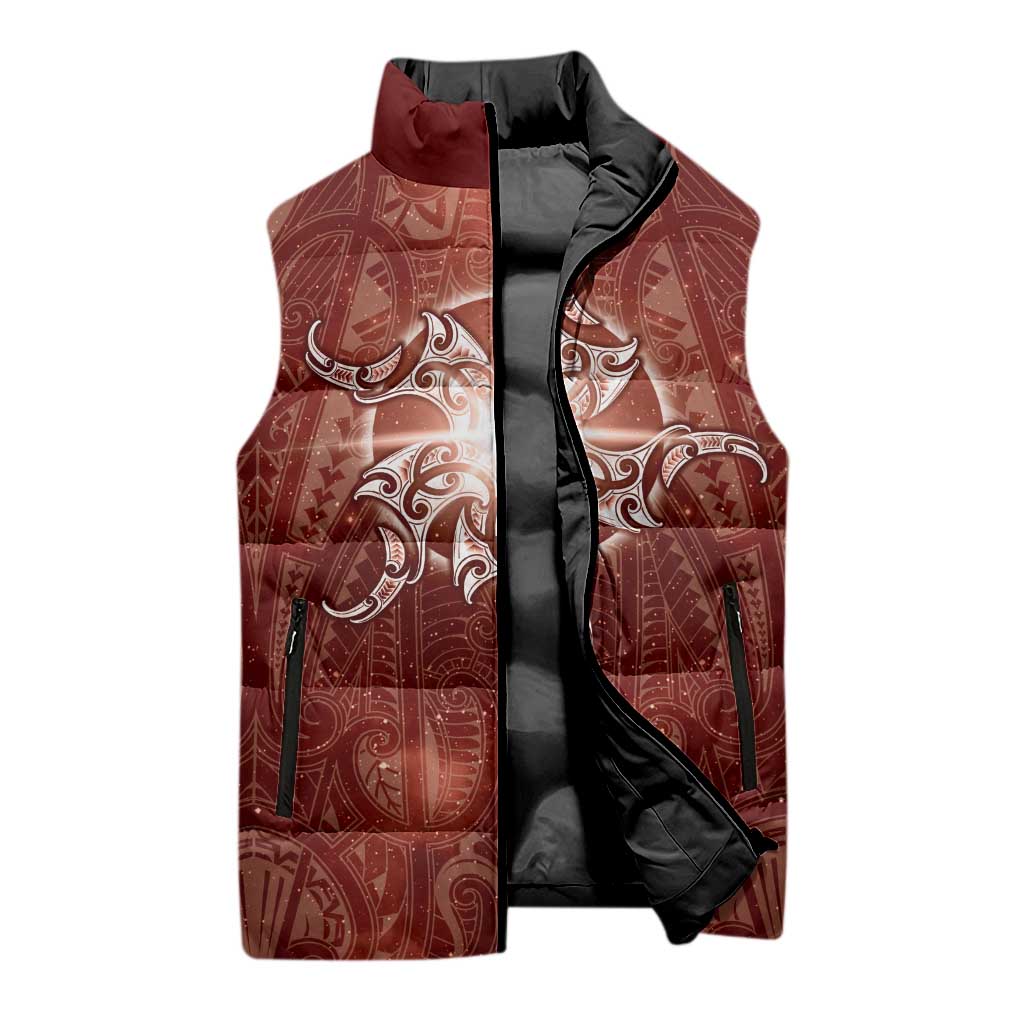 New Zealand Matariki Pohutukawa Sleeveless Puffer Jacket Maori Moko Red Galaxy LT05 - Polynesian Pride
