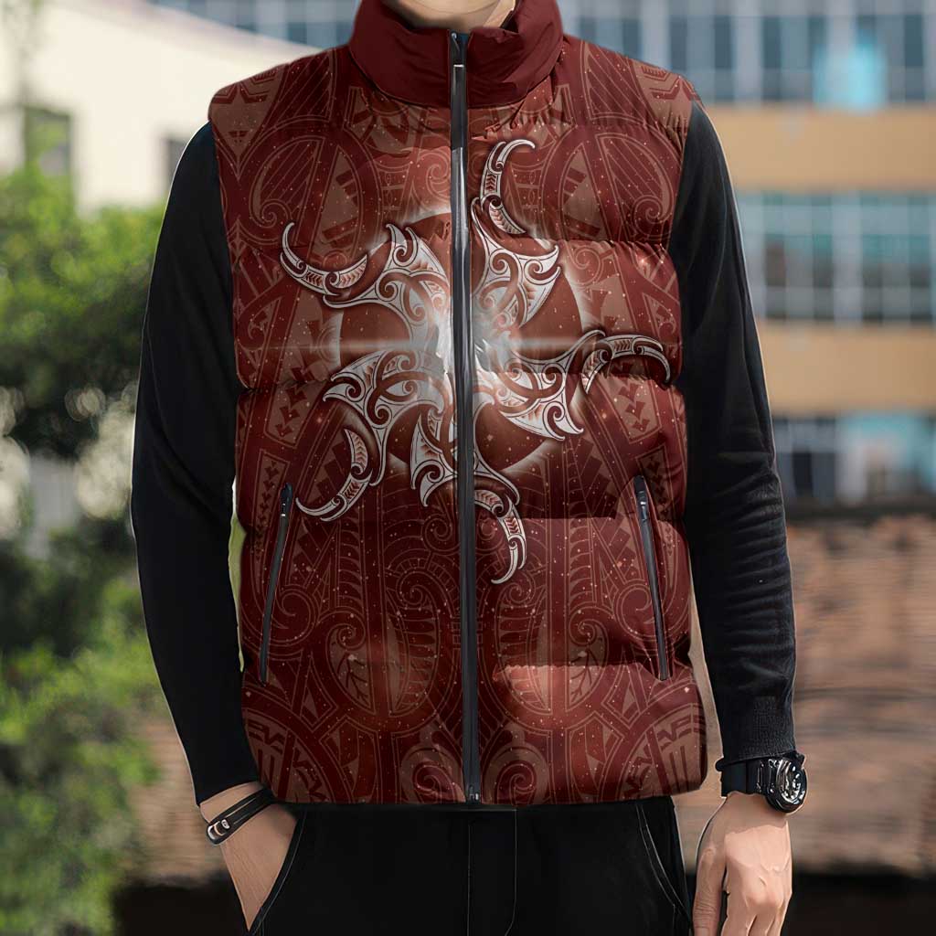 New Zealand Matariki Pohutukawa Sleeveless Puffer Jacket Maori Moko Red Galaxy LT05 - Polynesian Pride