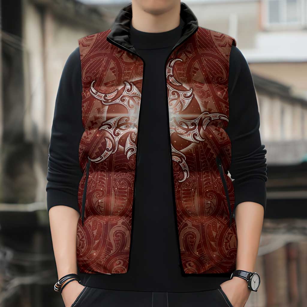 New Zealand Matariki Pohutukawa Sleeveless Puffer Jacket Maori Moko Red Galaxy LT05 - Polynesian Pride