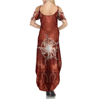 New Zealand Matariki Pohutukawa Summer Maxi Dress Maori Moko Red Galaxy
