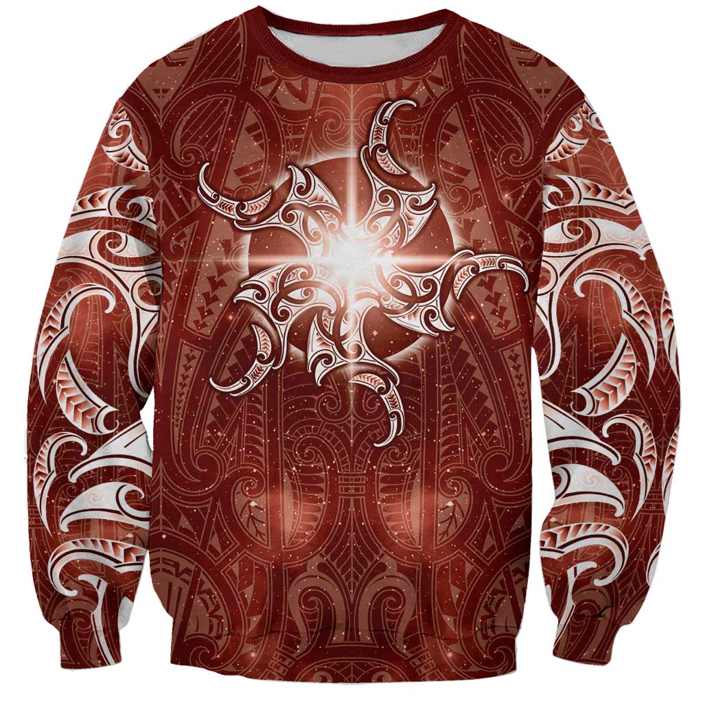 New Zealand Matariki Pohutukawa Sweatshirt Maori Moko Red Galaxy LT05 Unisex Red - Polynesian Pride