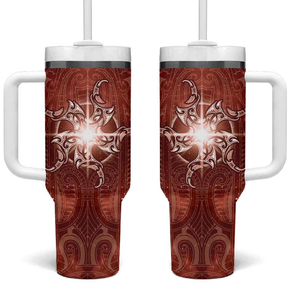 New Zealand Matariki Pohutukawa Tumbler With Handle Maori Moko Red Galaxy LT05 One Size: 40 oz Red - Polynesian Pride