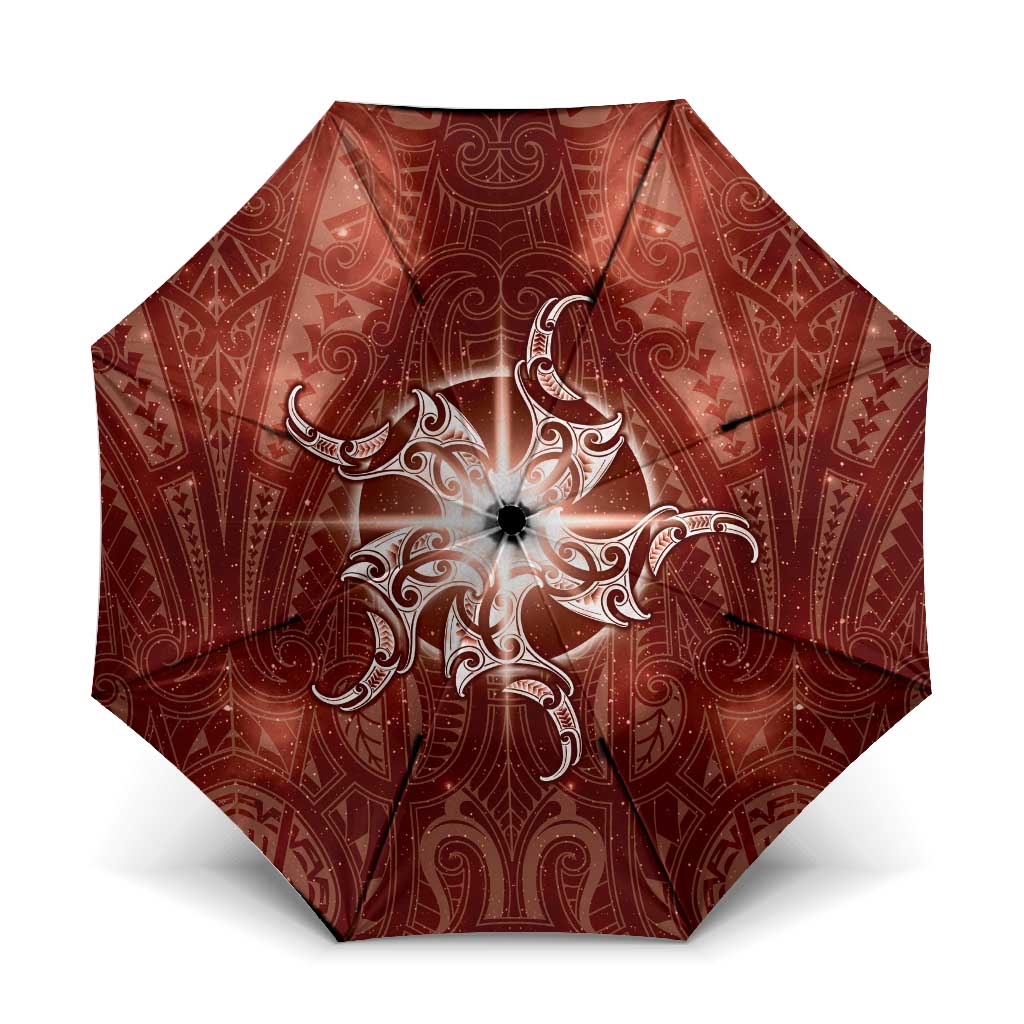 New Zealand Matariki Pohutukawa Umbrella Maori Moko Red Galaxy LT05 One Size Folded 11.42 inch Opened Diameter 37.4 inch Red - Polynesian Pride