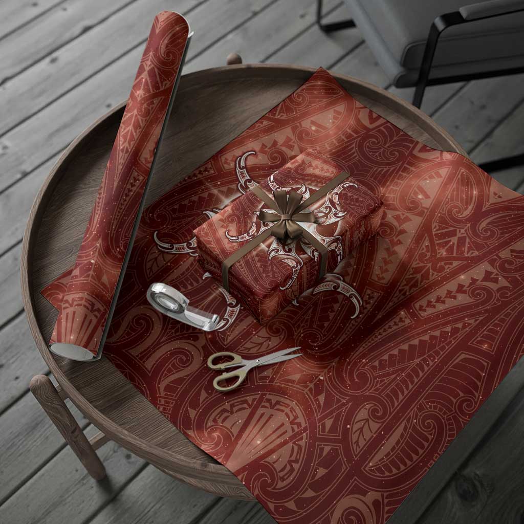 New Zealand Matariki Pohutukawa Wrapping Paper Maori Moko Red Galaxy LT05 - Polynesian Pride