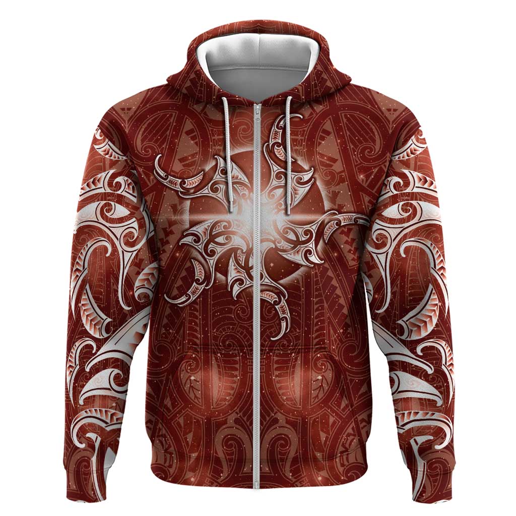 New Zealand Matariki Pohutukawa Zip Hoodie Maori Moko Red Galaxy LT05 Zip Hoodie Red - Polynesian Pride
