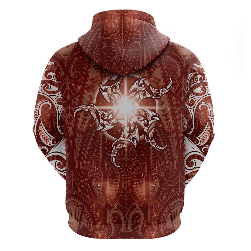 New Zealand Matariki Pohutukawa Zip Hoodie Maori Moko Red Galaxy LT05 - Polynesian Pride