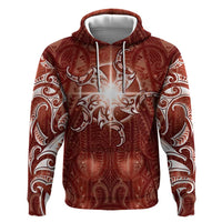 New Zealand Matariki Pohutukawa Zip Hoodie Maori Moko Red Galaxy LT05 Pullover Hoodie Red - Polynesian Pride