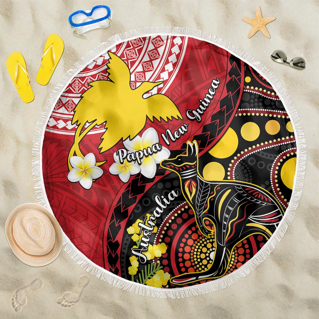 Papua New Guinea And Australia Aboriginal Beach Blanket Bird Of Paradise And Kangaroo Together LT05 One Size 150cm Red - Polynesian Pride