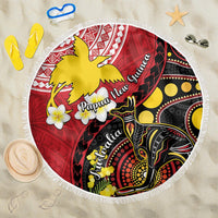 Papua New Guinea And Australia Aboriginal Beach Blanket Bird Of Paradise And Kangaroo Together LT05 One Size 150cm Red - Polynesian Pride