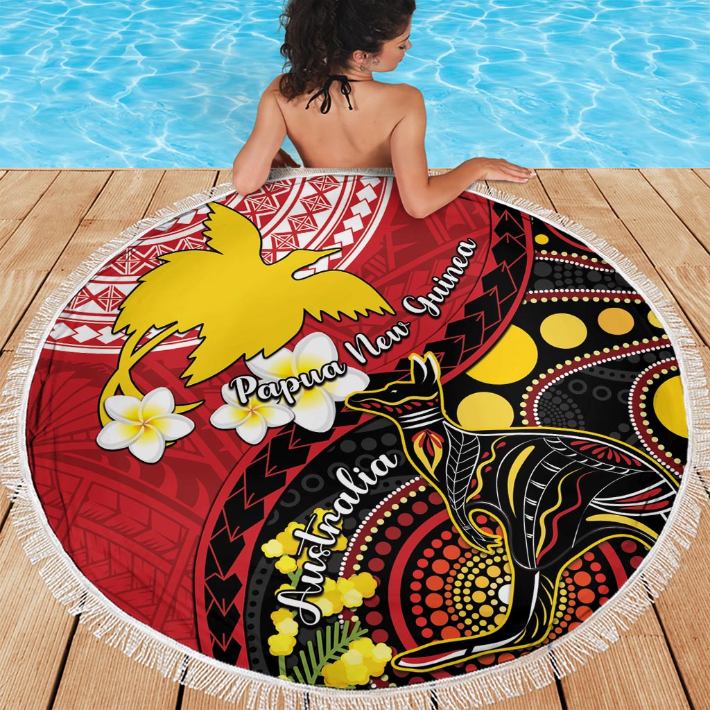 Papua New Guinea And Australia Aboriginal Beach Blanket Bird Of Paradise And Kangaroo Together LT05 - Polynesian Pride