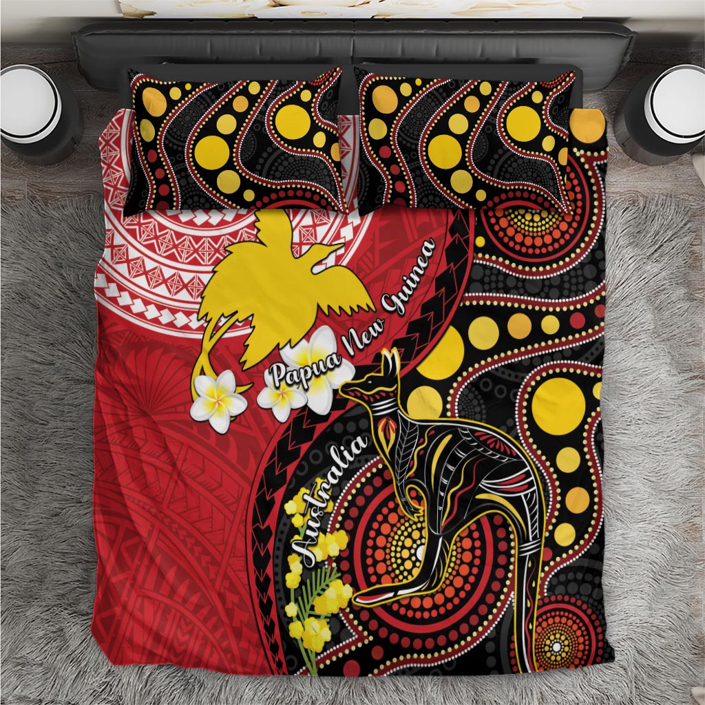 Papua New Guinea And Australia Aboriginal Bedding Set Bird Of Paradise And Kangaroo Together LT05 Red - Polynesian Pride
