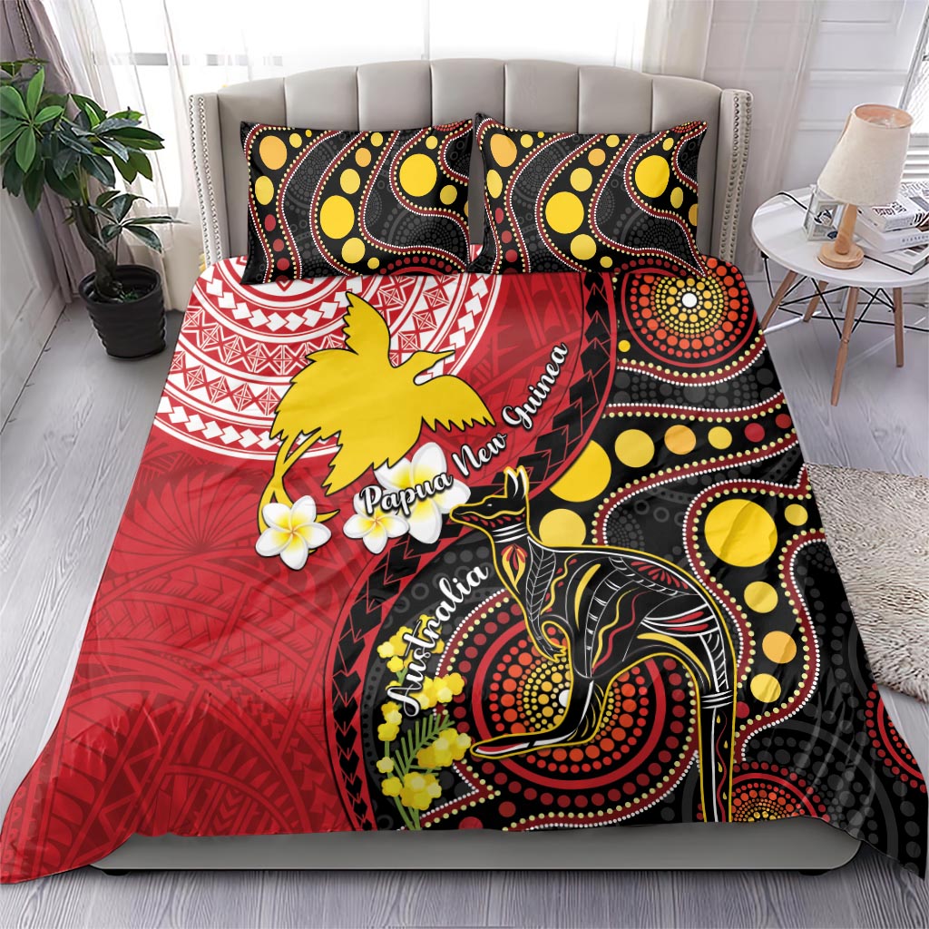 Papua New Guinea And Australia Aboriginal Bedding Set Bird Of Paradise And Kangaroo Together LT05 - Polynesian Pride