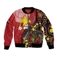 Papua New Guinea And Australia Aboriginal Bomber Jacket Bird Of Paradise And Kangaroo Together LT05 Unisex Red - Polynesian Pride