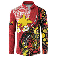 Papua New Guinea And Australia Aboriginal Button Sweatshirt Bird Of Paradise And Kangaroo Together LT05 Red - Polynesian Pride