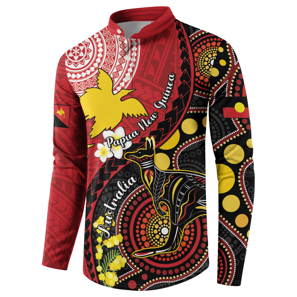 Papua New Guinea And Australia Aboriginal Button Sweatshirt Bird Of Paradise And Kangaroo Together LT05 - Polynesian Pride