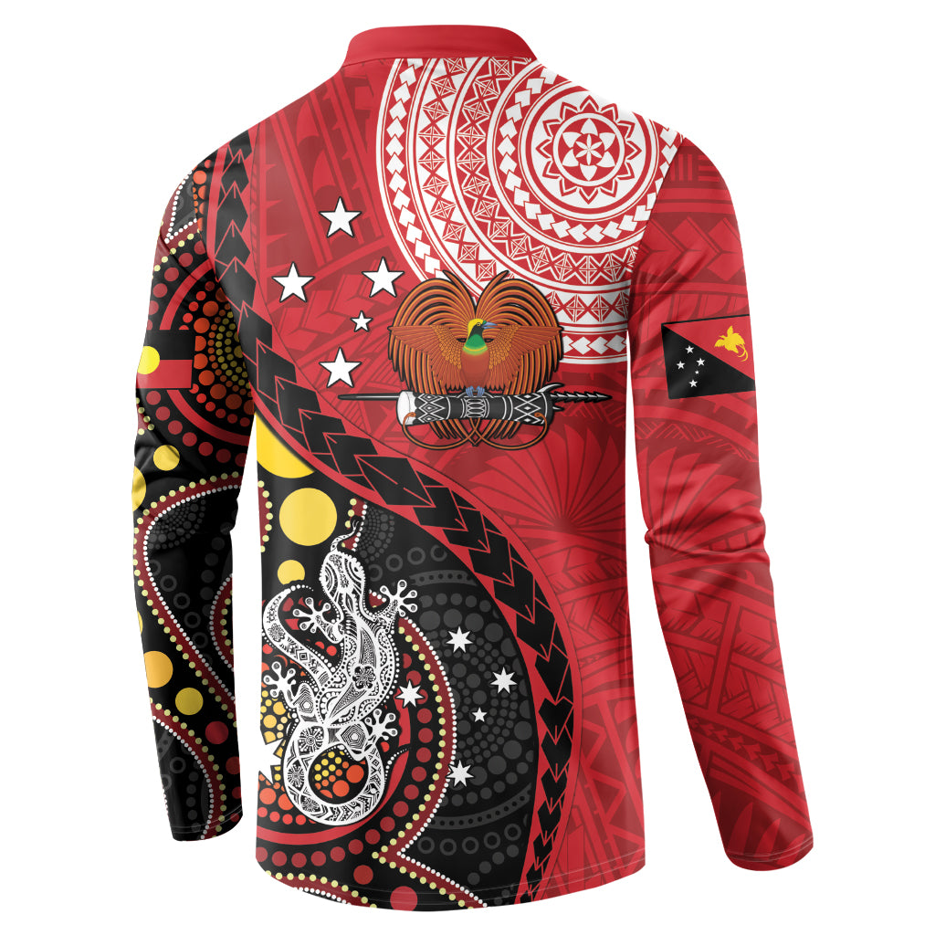 Papua New Guinea And Australia Aboriginal Button Sweatshirt Bird Of Paradise And Kangaroo Together LT05 - Polynesian Pride