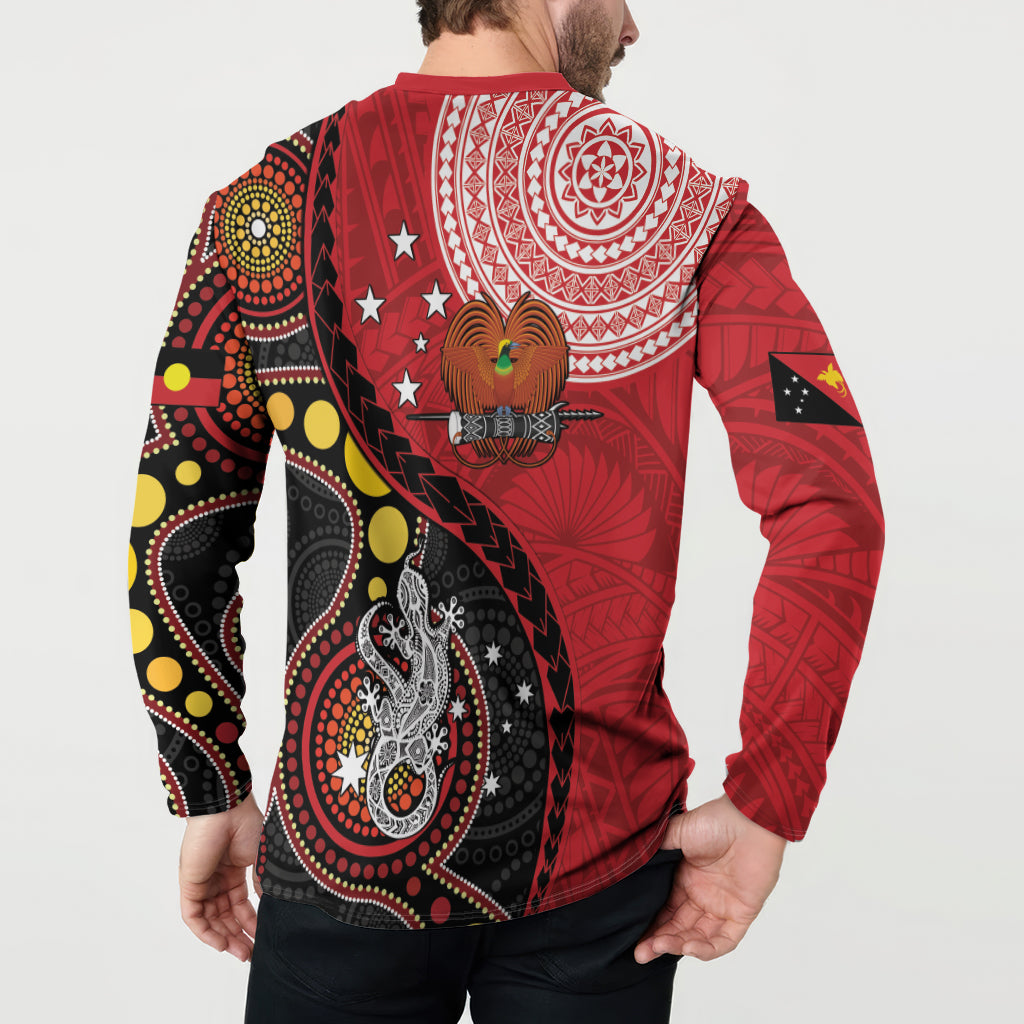 Papua New Guinea And Australia Aboriginal Button Sweatshirt Bird Of Paradise And Kangaroo Together LT05 - Polynesian Pride