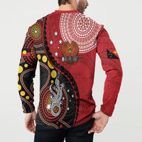 Papua New Guinea And Australia Aboriginal Button Sweatshirt Bird Of Paradise And Kangaroo Together LT05 - Polynesian Pride