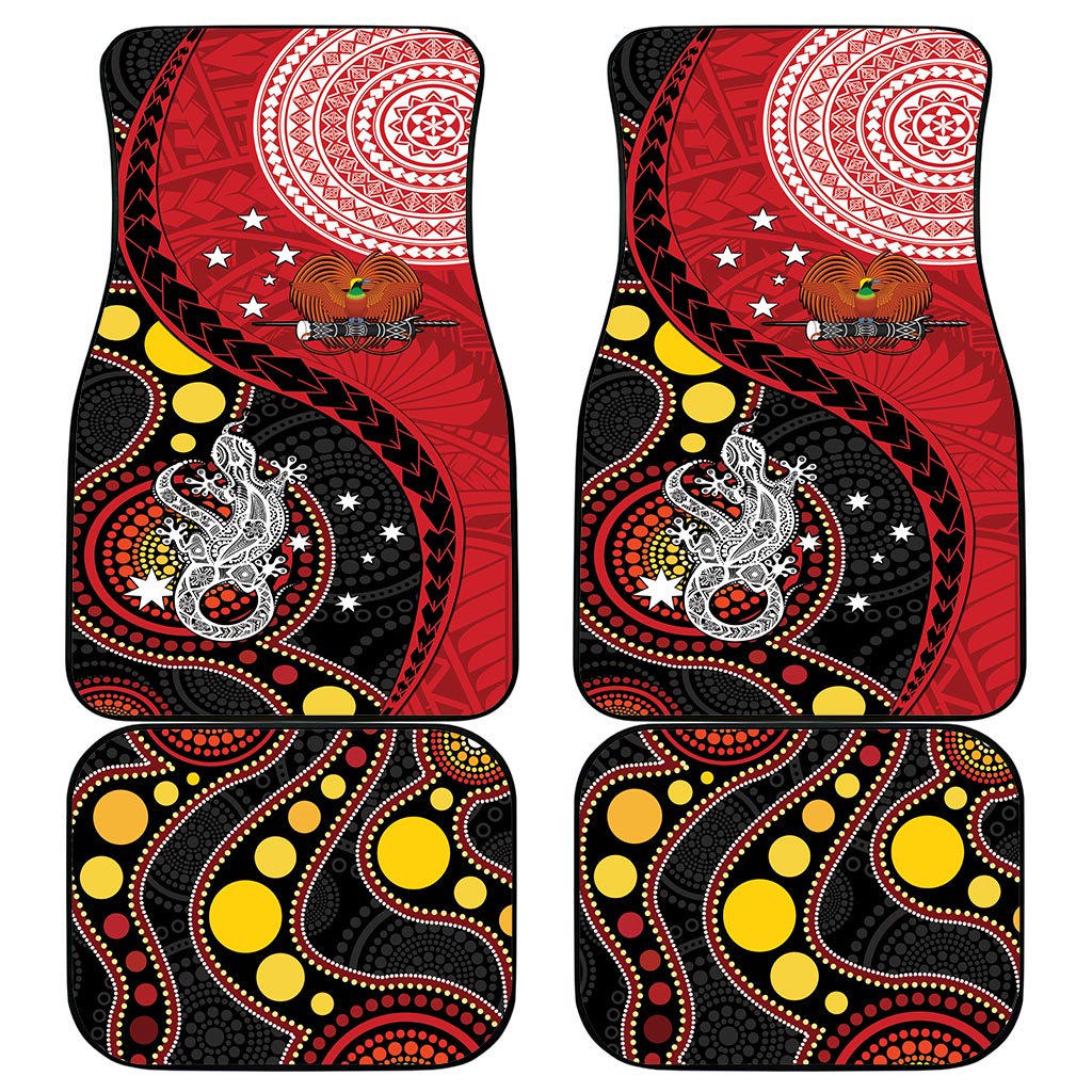 Papua New Guinea And Australia Aboriginal Car Mats Bird Of Paradise And Kangaroo Together LT05 - Polynesian Pride