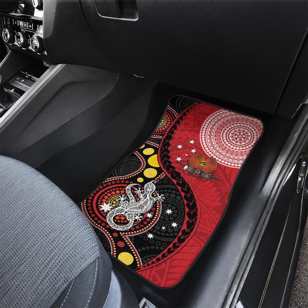 Papua New Guinea And Australia Aboriginal Car Mats Bird Of Paradise And Kangaroo Together LT05 - Polynesian Pride