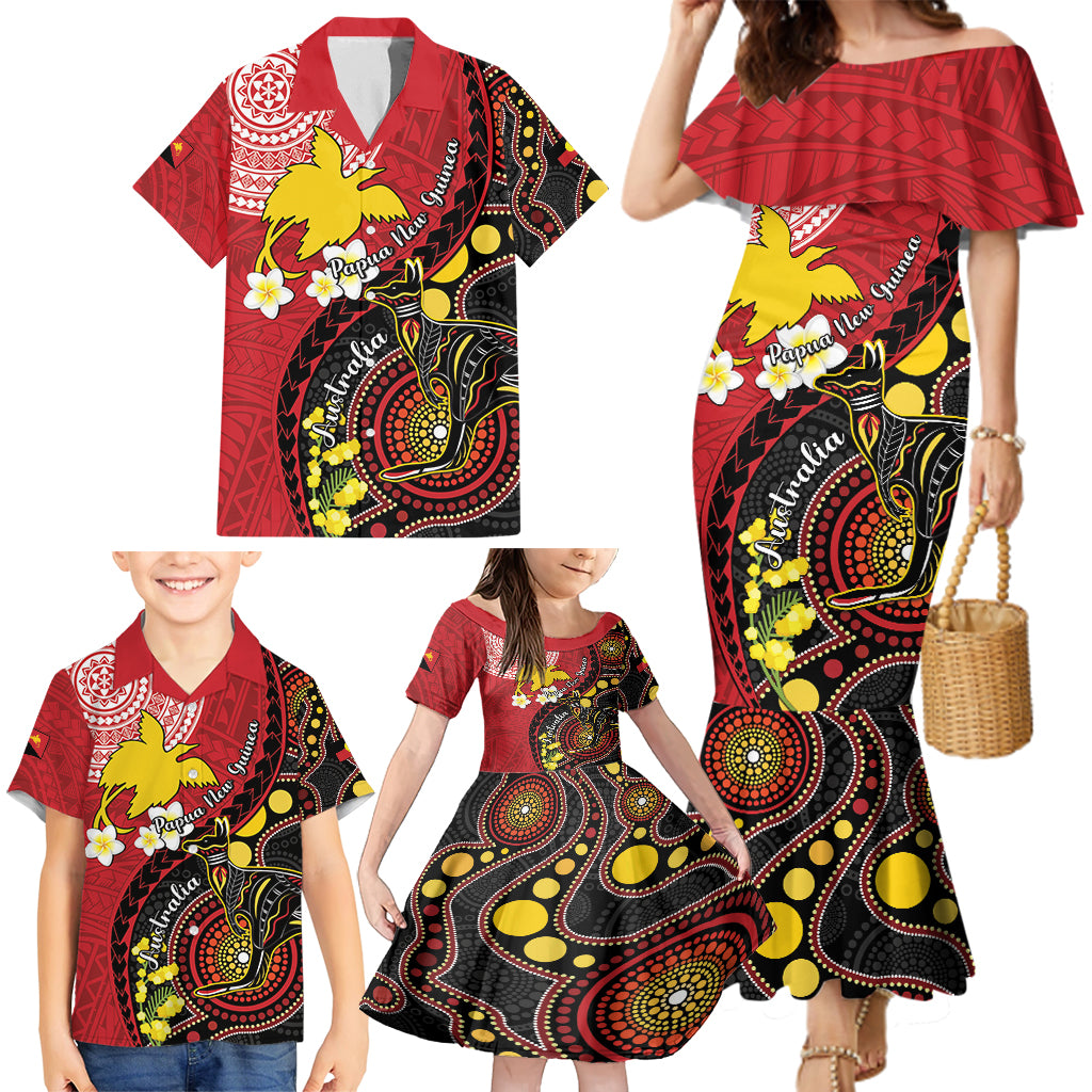 Papua New Guinea And Australia Aboriginal Family Matching Mermaid Dress and Hawaiian Shirt Bird Of Paradise And Kangaroo Together LT05 - Polynesian Pride