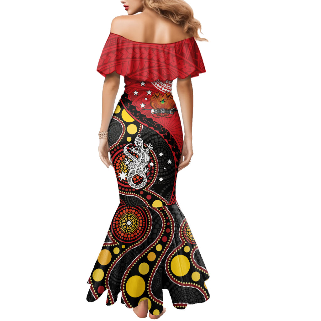 Papua New Guinea And Australia Aboriginal Family Matching Mermaid Dress and Hawaiian Shirt Bird Of Paradise And Kangaroo Together