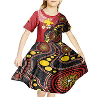 Papua New Guinea And Australia Aboriginal Kid Short Sleeve Dress Bird Of Paradise And Kangaroo Together