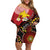 Papua New Guinea And Australia Aboriginal Off Shoulder Short Dress Bird Of Paradise And Kangaroo Together