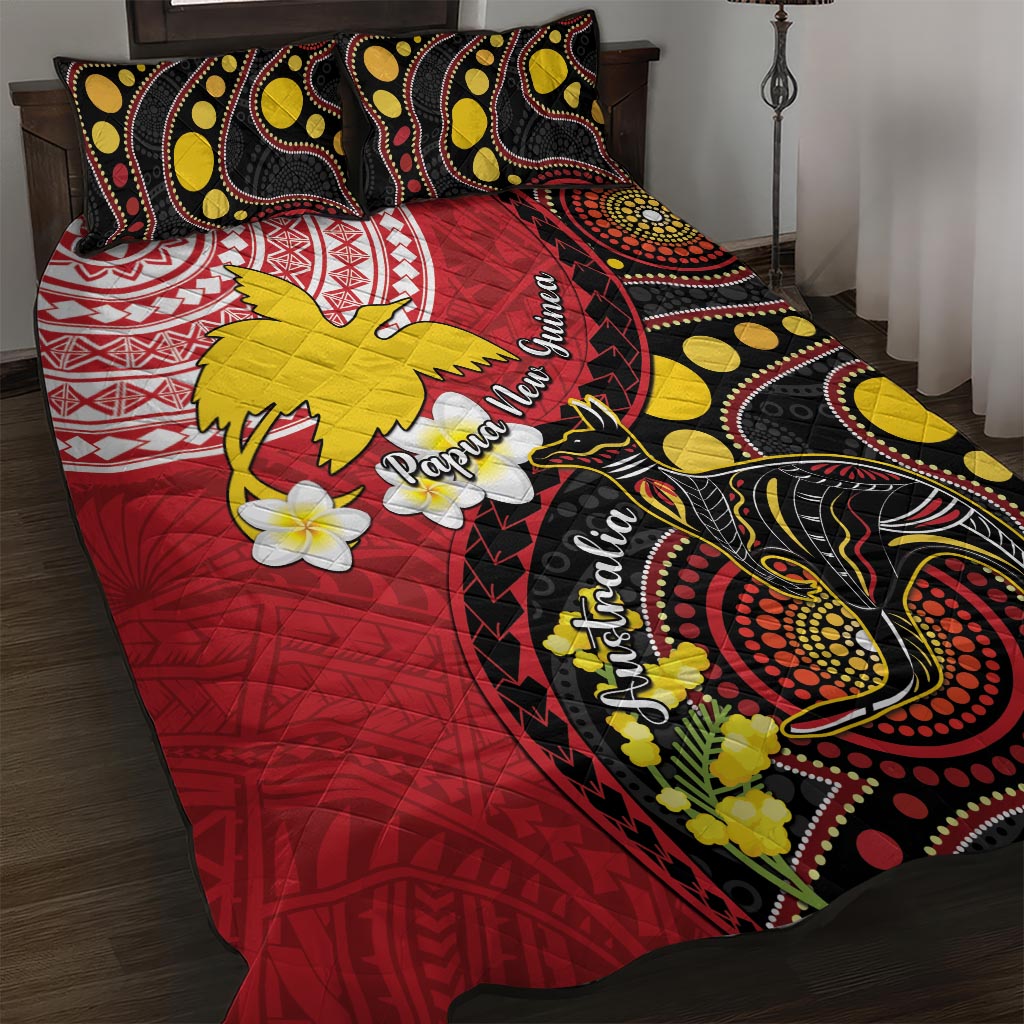 Papua New Guinea And Australia Aboriginal Quilt Bed Set Bird Of Paradise And Kangaroo Together LT05 Red - Polynesian Pride