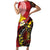 Papua New Guinea And Australia Aboriginal Short Sleeve Bodycon Dress Bird Of Paradise And Kangaroo Together