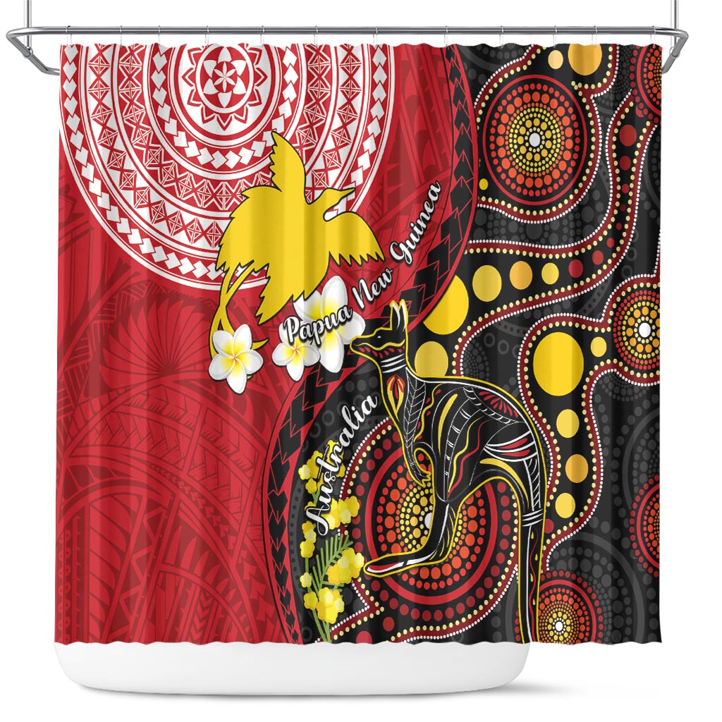 Papua New Guinea And Australia Aboriginal Shower Curtain Bird Of Paradise And Kangaroo Together