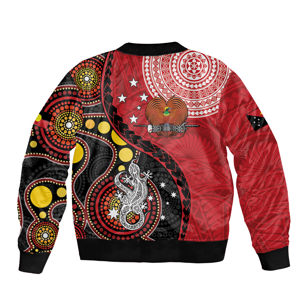 Papua New Guinea And Australia Aboriginal Sleeve Zip Bomber Jacket Bird Of Paradise And Kangaroo Together LT05 - Polynesian Pride