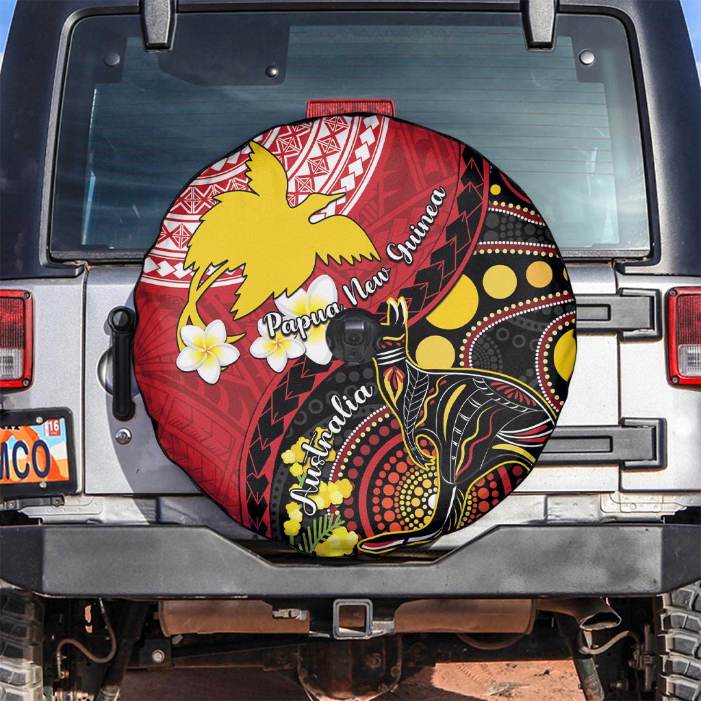 Papua New Guinea And Australia Aboriginal Spare Tire Cover Bird Of Paradise And Kangaroo Together LT05 Red - Polynesian Pride