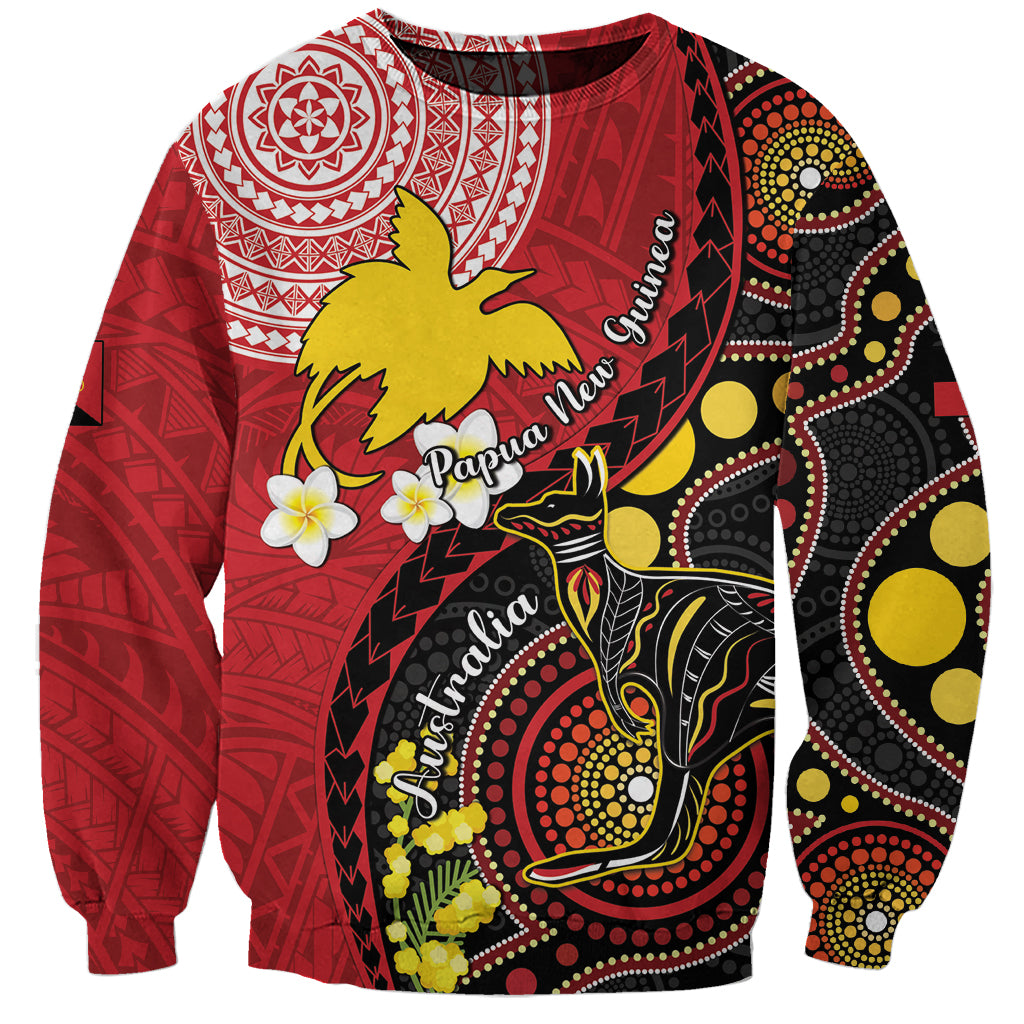 Papua New Guinea And Australia Aboriginal Sweatshirt Bird Of Paradise And Kangaroo Together LT05 Unisex Red - Polynesian Pride